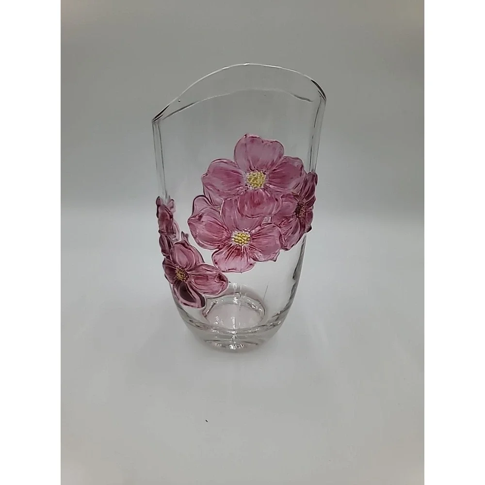 VTG Indiana Lancaster Colony Pink Cranberry Flashed Dogwood‎ Vase Flowers Floral